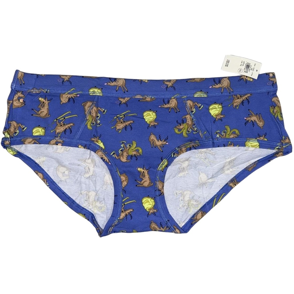 NEW Aerie Blue Gold Tan Brown Cotton Reindeer Panties Holiday Underwear Size XL